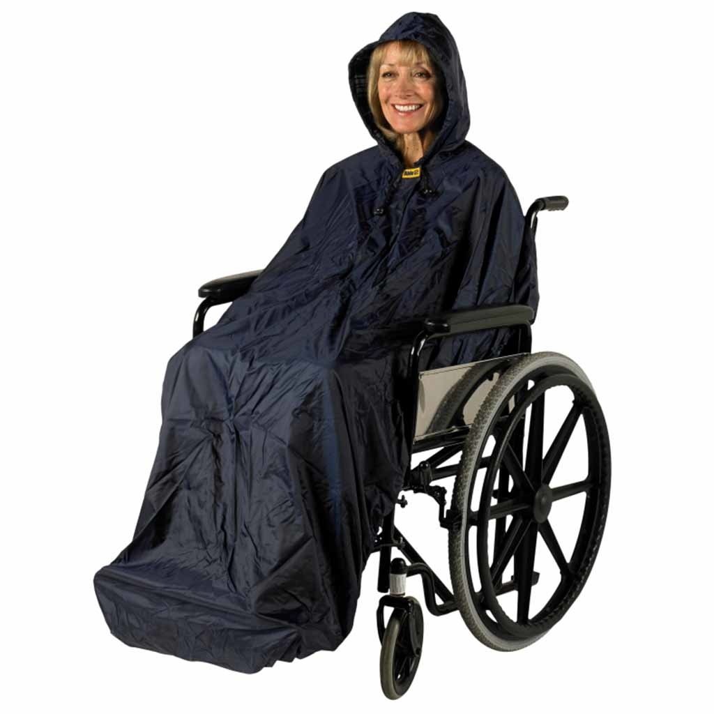 Rolstoelponcho Wheely Mac zonder mouwen Deluxe | Ongevoerd | Capuchon | Winddicht | Waterdicht | Blauw | Medium | Splash | PR34022-M