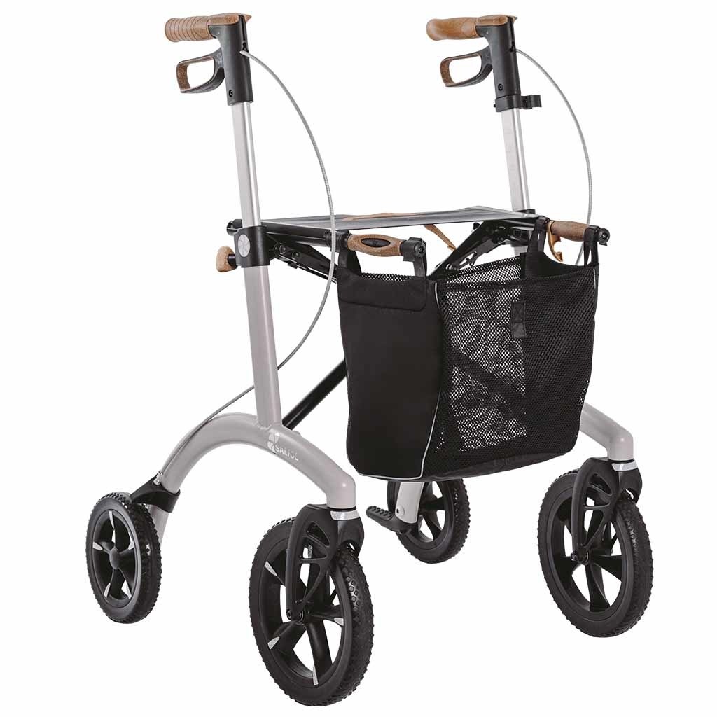 Saljol Rollator aluminium (6,4 kg) | Met zachte comfort banden | Grote voorwielen | Lichtgewicht rollator | Kleur: Pearl grey
