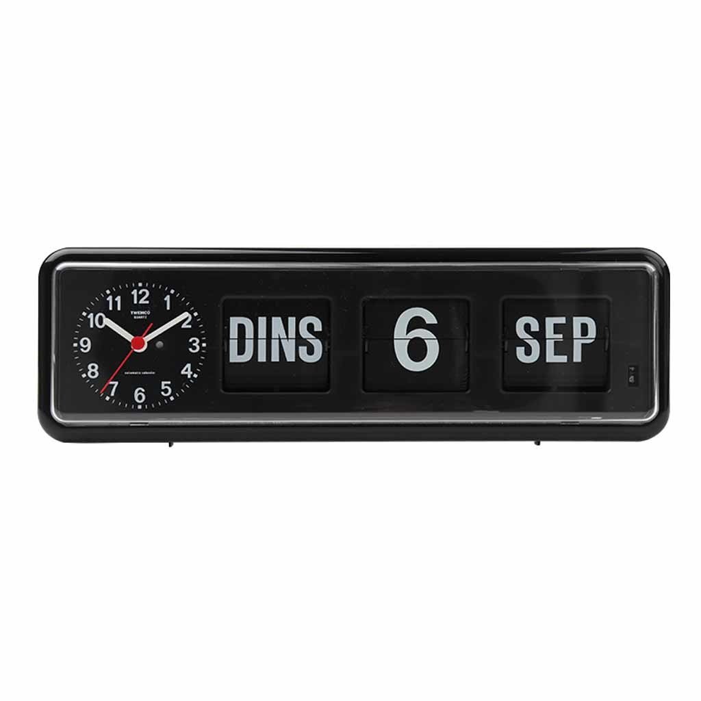 Kalenderklok analoog BQ-38 | Zwart | Senioren klok | Dementie klok | Dag, datum en tijdsaanduiding | WWV618902 | Twemco