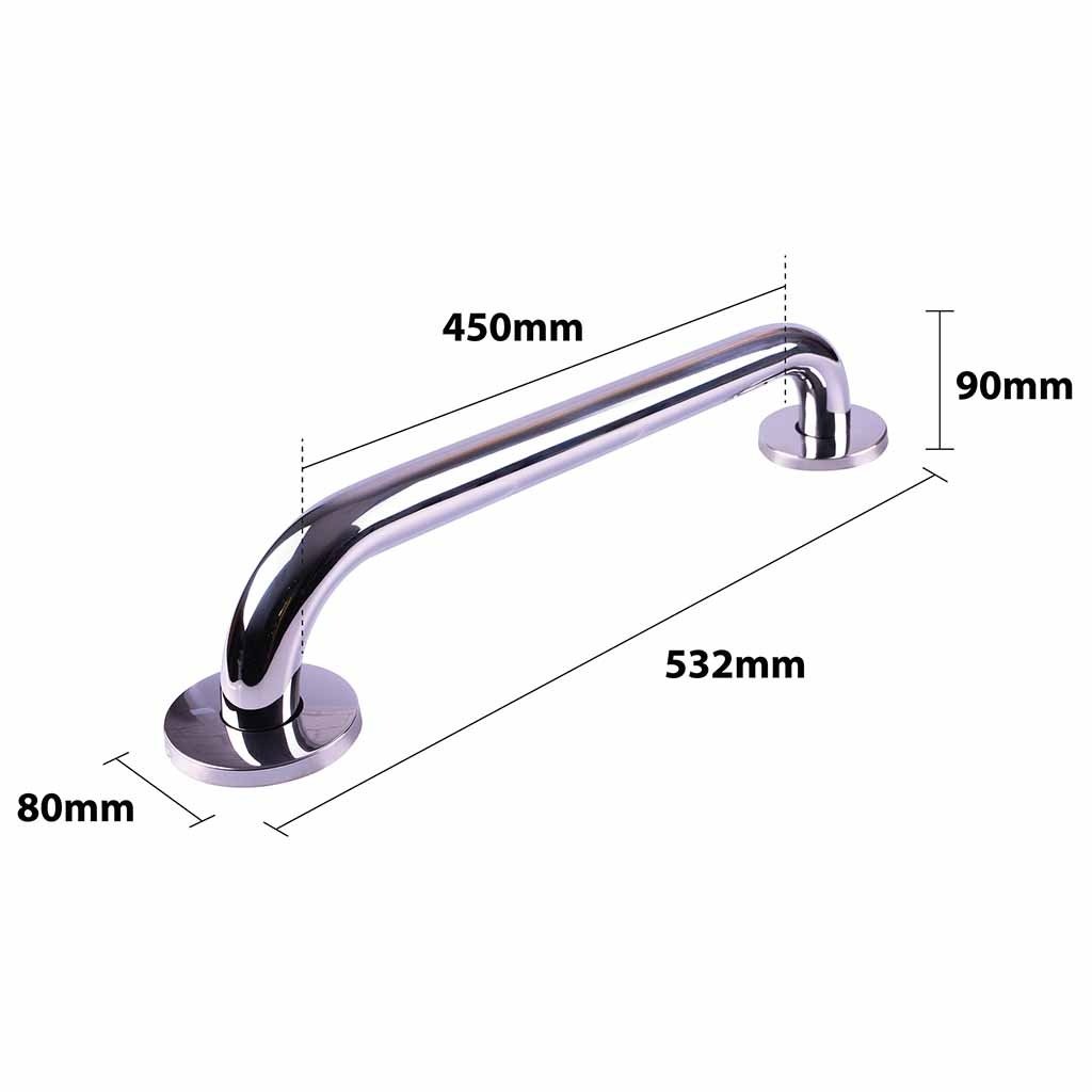 Handgreep RVS met gepolijste afwerking | Lengte: 53 cm | Wandbeugels | Schroefmontage | Geschikt voor bad, douche en toilet
