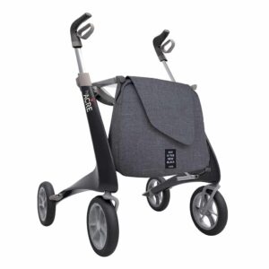Carbon rollator Ultralight (4,8 kg) | by Acre | Kleur: Zwart | Lichtgewicht | Omgekeerde handvatten | Lichtste rollator | Soft banden | byAcre